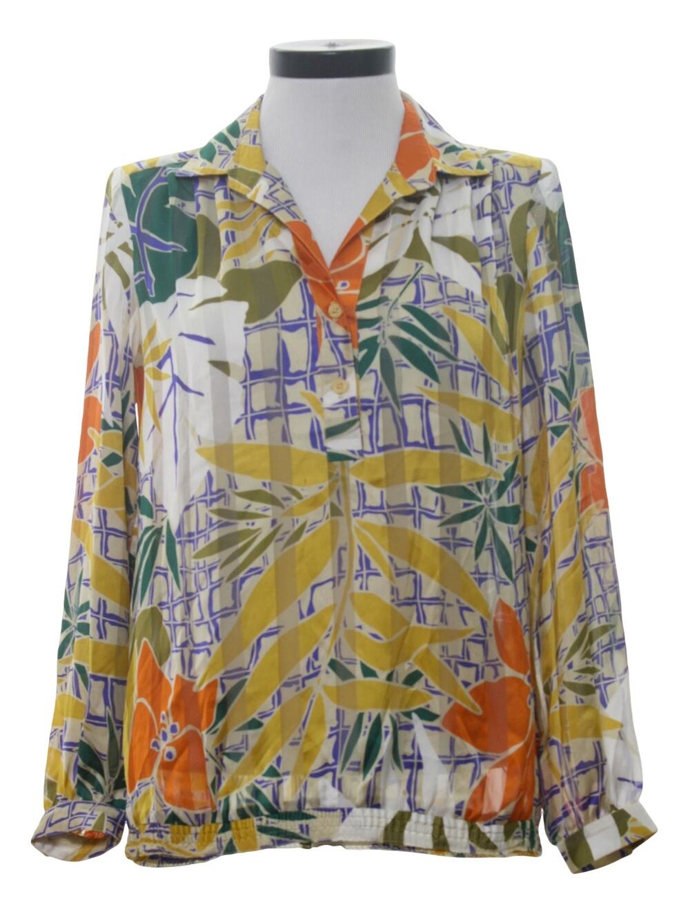 Vintage 1970s DaRue Floral Semi-Sheer Blouson Blouse Women’s Medium